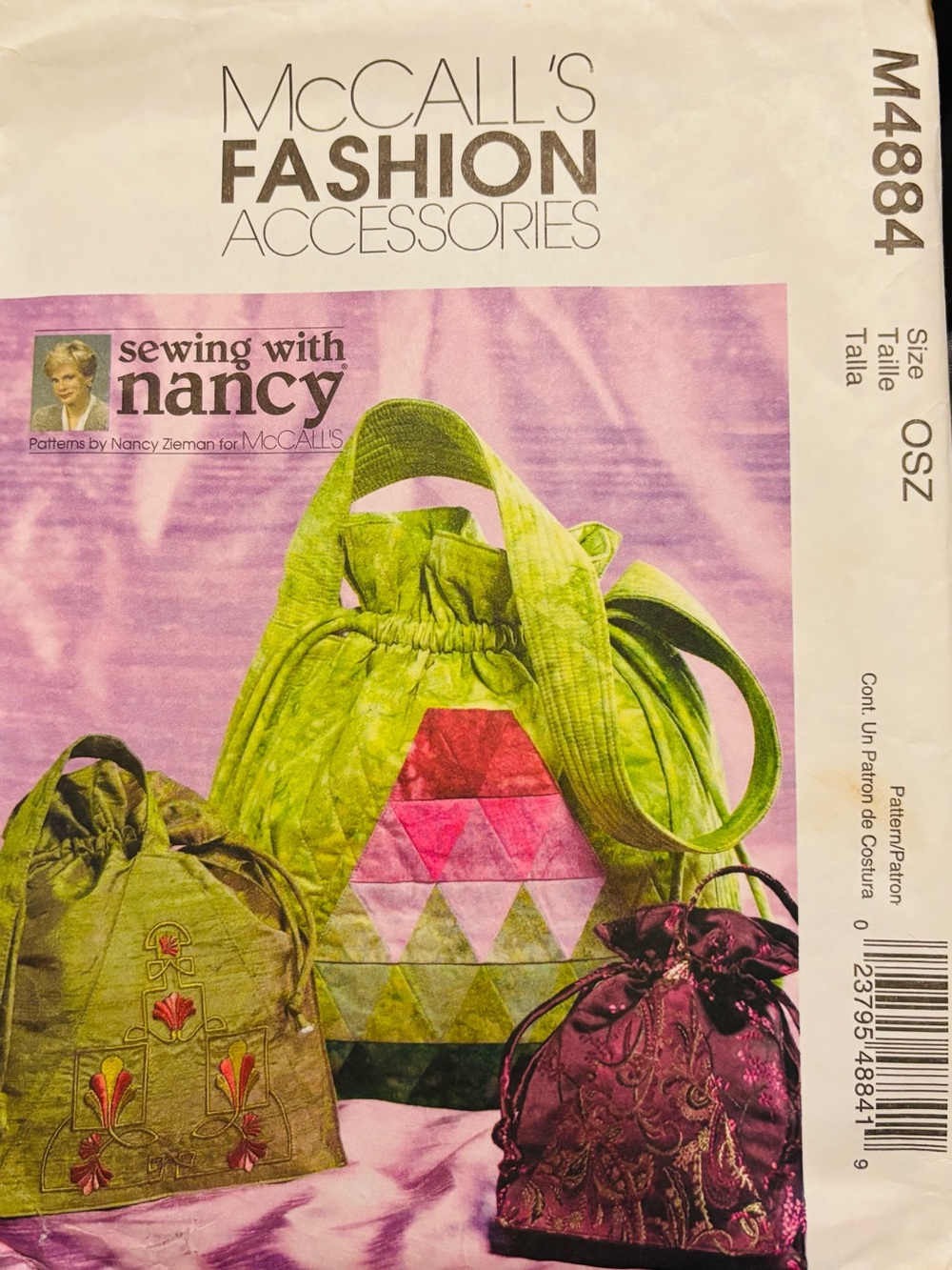 Vintage McCall's M4884 Accessories with Nancy Ziemon Drawstring Bags New Uncut